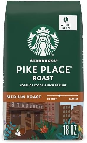 Starbucks Whole Bean Coffee, Medium Roast Coffee, Pike Place Roast, 100% Arabica, 1 bag (18 oz)