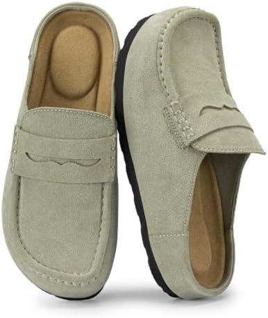 Rihero Taupe Women's Suede Clogs Slip On Mules with Wide Moc Toe Size 8