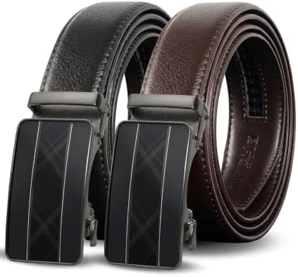 Truyis Men's Leather Ratchet Belt 2 Pack,Adjustable Slide Click Dress Belt