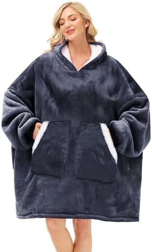 Oversized Wearable Blanket Hoodie Gifts for Women Men Adult, Dark Gray