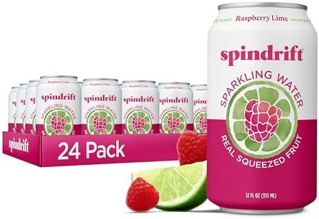 Spindrift Sparkling Water, Raspberry Lime Flavored, Made with Real Squeezed Fruit, Only 9 Calories per Can, 12 Fl Oz Cans, Pack of 24