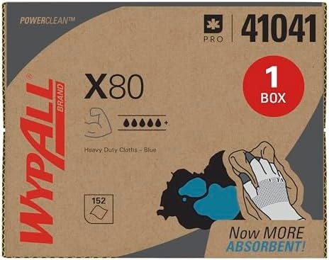 WypAll PowerClean X80 Cloths Heavy Duty Wipes (41041), Brag Box, Extended Use Towels, Blue (1 Pack of 152 Sheets, 152 Sheet Total)