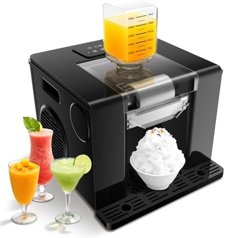 Bellatte Shaved Ice Machine with Compressor | 60s Fast Fluffy Slushie & Snow Cone Maker | No Pre-Freezing | Sugar-Free Friendly | Self-Cleaning | 16oz Frozen Drink Maker for Home, Party & RV