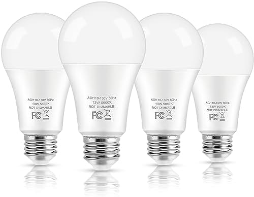 LED Light Bulbs, 100 Watt Equivalent A19, 13W 5000K Daylight White 1500 Lumens Non-Dimmable Bright E26 Edison Medium Screw Bulbs for Home Bedroom Kitchen Living Room Office Lamp, 4-Pack