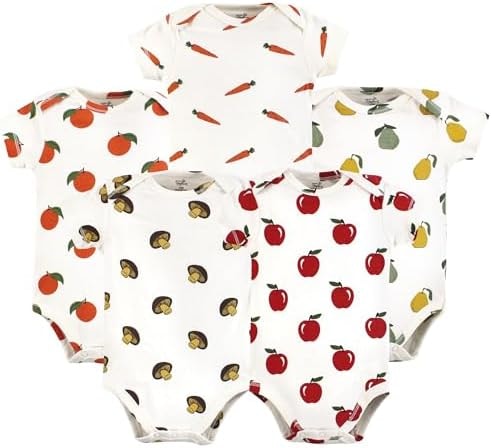 Touched by Nature Unisex Baby Organic Cotton Bodysuits, Fruits And Veggies, Newborn