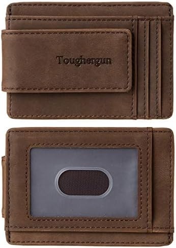 Toughergun Slim Wallet for Men RFID Blocking Money Clip, Minimalist Front Pocket Credit Card Holder, Magnetic Thin Mens Wallets with ID Window(Coffee)
