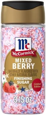 McCormick Finishing Sugar, Mixed Berry, Limited Edition, Sweet Berry Flavors, Sprinkle on Breakfast and Dessert Favorites, Garnish Beverages, 3.15 oz