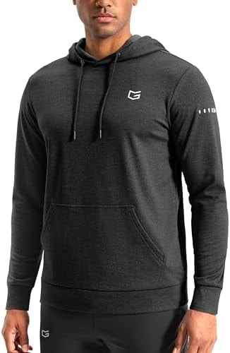 Men's Fleece Hoodie Long Sleeve Athletic Workout Shirts(Black Heather,M)