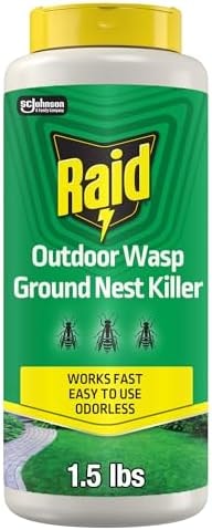 Raid Outdoor Wasp Ground Nest Killer, Dust Insecticide for Outside Household Use, Wasp Killer, Fast-Working and Odorless, 24 Oz