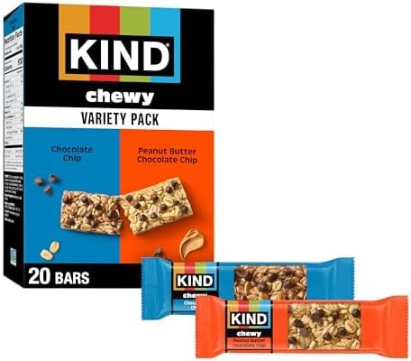 KIND Chewy Granola Bars Variety Pack, Gluten Free, Low Calorie, Healthy Snacks, Chocolate Chip, Peanut Butter Chocolate Chip, 20 Count