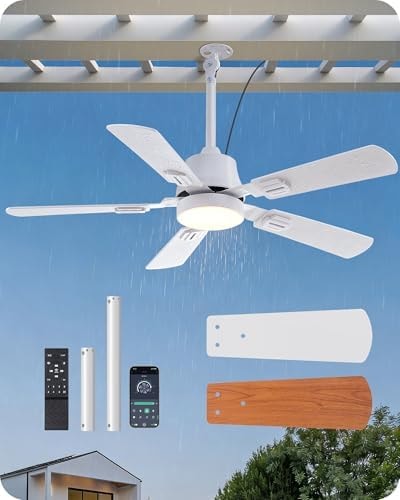 EDISHINE 42" Outdoor Ceiling Fan with Light,APP/Remote Control,5 Wood Blade