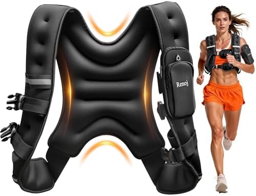 Renoj Weighted Vest for Women Men: Available in 6lb/8lb/10lb/11lb/12lb/14lb/16lb/20lb Fixed Weights for Walking, Running, Training, Exercise, Weight Loss - With Reflective Strips and Storage Pocket