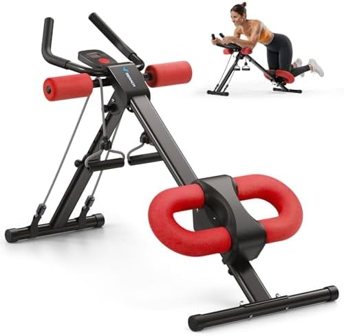 MERACH Ab Machine, Ab Workout Equipment, Adjustable Ab Trainer Machine for Abs Workout at Home Gym, Foldable, Knee Protection, Abdominal Trainer for Stomach Workout (Red)