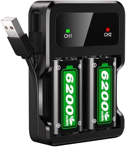 Ukor Fast Charging 2x6200mWh Rechargeable Battery Packs with Charger for Xbox One/Xbox Series X|S Xbox One S/Xbox One X/Xbox One Elite Wireless Controller, Lasting Intelligent Protection