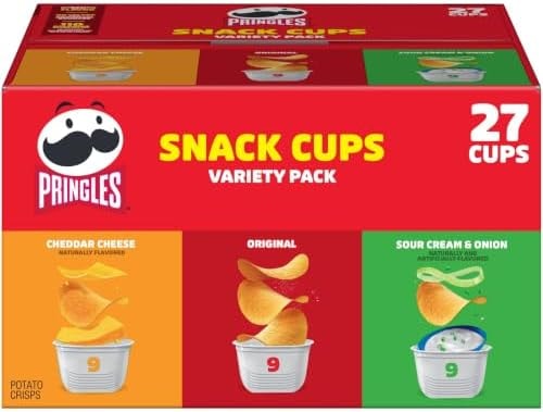 Pringles Potato Crisps Chips, Lunch Snacks, Snack Cups, Variety Pack, 19.3oz Box (27 Cups)