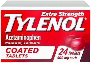 Tylenol Extra Strength Pain Reliever & Fever Reducer, Round Coated Tablets, 500 mg Acetaminophen Pain Relief Pills for Headache, Toothache & Minor Arthritis Pain, 24 ct