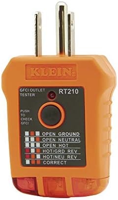 Klein Tools RT210 Outlet Tester, Receptacle Tester for GFCI / Standard North American AC Electrical Outlets, Detects Common Wiring Problems