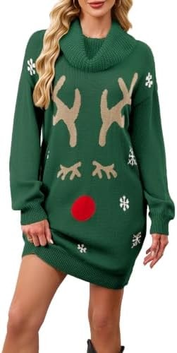 SunnyMelody Womens Christmas 2026 Fall Winter Turtleneck Sweater Dress