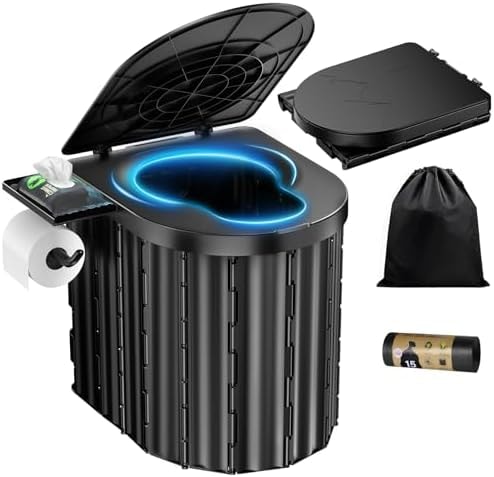 Portable Toilet, Upgraded 15'' toilet With Removable Paper Holder, Camping Toilet With A Load Capacity Of 450 Lbs, Portable Potty for Camping, Hiking, Road Trip, Car, RV, Tent, Beach, Truck Drivers