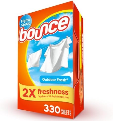 Bounce Dryer Sheets, 330 Count, Outdoor Fresh Scent, Fabric Softener Sheets, Reduces Static, Softens and Fights Wrinkles