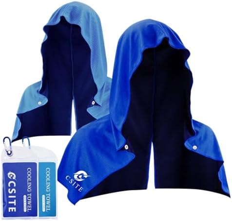 CSITE 2 Pack Cooling Hoodie Towels, Instant Cooling Towels for Neck and Face, UPF 50 Sun Protection, Ice Towel for Hot Weather, Head Towel for Sports, Camping, Cycling & More Activities