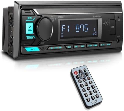 Pyle Marine Radio Stereo Receiver with Bluetooth MP3 Player - Single DIN Boat Audio System, AM/FM Tuner, USB/AUX Input, 30 Preset Stations, Hands-Free Calling, 350 W Power for Marine and Boat Use
