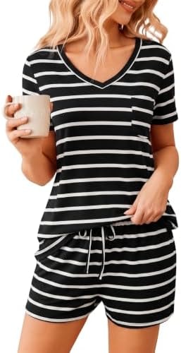 Ekouaer Womens Pajama Sets Shorts Soft 2 Piece Lounge Set with Chest Pocket