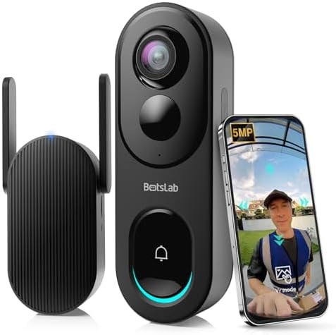 BOTSLAB 5MP Doorbell Camera Wireless,180° Head-to-Toe View,Battery Powered