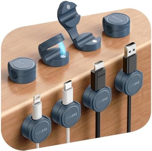 FLYLEAD 8-Pack Silicone Cord Organizer Magnetic Cable Clips, Adhesive