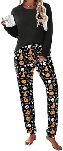 Ekouaer Womens Pajamas Set Long Sleeve Pjs Soft Lounge Sets for Women Sleepwear Joggers with Pockets