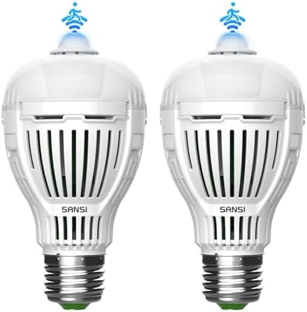 SANSI Motion Sensor LED Light Bulb A19, 100 Watt Equivalent Energy Efficient 13W 5000K Daylight 1300LM Light Bulbs, E26 Standard Base Lights for Porch Patio Stairs Front Door, 2-Pack