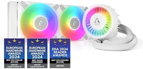 ARCTIC Liquid Freezer III 240 A-RGB - CPU AIO Water Cooler, Water Cooling PC, Intel & AMD, Efficient PWM-Controlled Pump, Fan: 200–2000 RPM, LGA1851 and LGA1700 Contact Frame - White