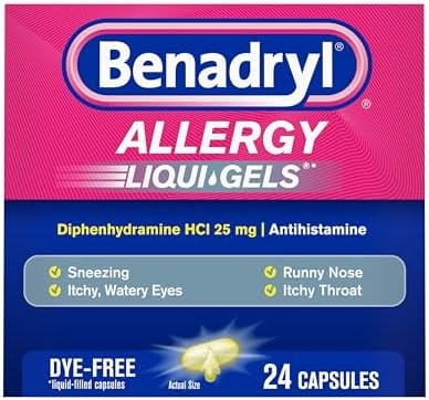 Benadryl Liqui-Gels Allergy Medicine, 25 mg Diphenhydramine HCl, 24 ct