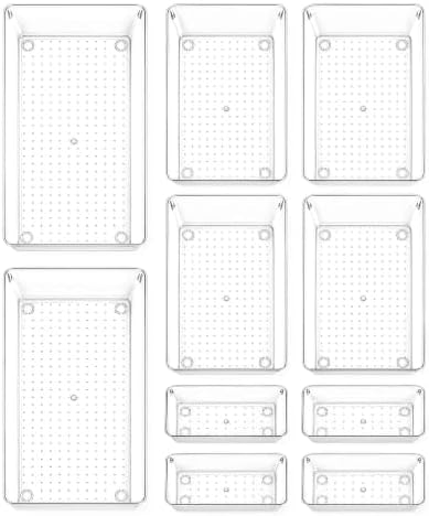 CHOWAY 10 Pack Large Clear Drawer Organizer Trays, 3 Sizes, Non-Slip