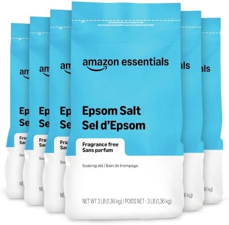 Amazon Essentials Epsom Salt Soak, Magnesium Sulfate USP, 3 Pound, 6-Pack (Previously Amazon Basics)