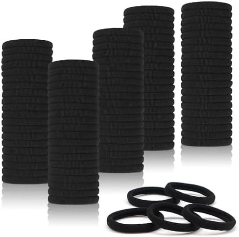 CÉLLOT 100PCS Elastic Hair Ties, 4cm Diameter Seamless Nylon Bands, Normal Ponytail Holders for Women & Children,Black