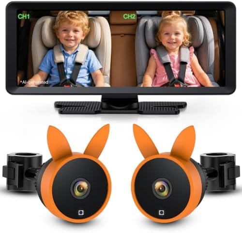Babyvue BV3 MAX Dual Baby Car Camera Monitor, 7.2" Split Screen for 2 Kids