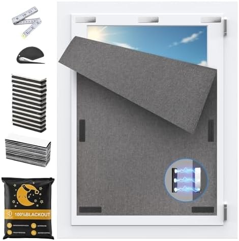 100% Magnetic Blackout Curtains for Bedroom, Cotton Black Out Window Cover, No Drill Sticky Blackout Shades for Travel, Portable DIY Window Blinds for Nursery, Media Room, RV, Skylight Dorm 118x59 in