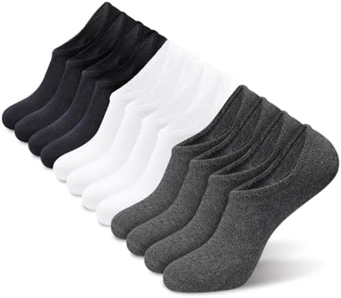 IDEGG No Show Socks Men Low Cut Ankle Short Socks for Men Casual Athletic Socks with Non-Slip Grip (US, Numeric, 7, 10, Regular, Regular, Color B-6 Pairs-2 Black+2 Dark Gray+2 White)