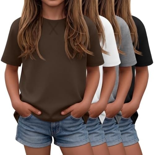 Oakgarden 4 Pack Girls Short Sleeve Tees, 4-Color, 5-6 Years