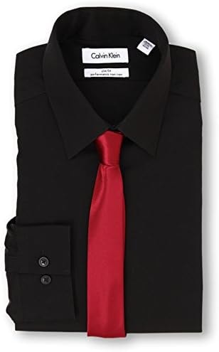 Calvin Klein Men's Slim Fit Non-Iron Herringbone Point Collar Dress Shirt, Black, 17.5" Neck 36"-37" Sleeve