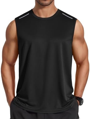 COOFANDY Summer Tank Tops Sleeveless Muscle Tee Shirts for Men Moisture Wicking Workout Tanks Black Gym Cut Off Shirt M