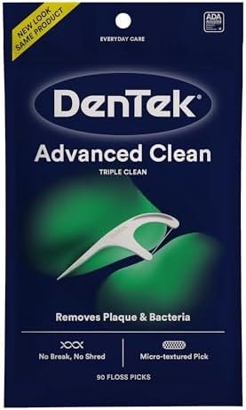 DenTek Advanced Clean Floss Picks with No Break & No Shred Dental Floss, Plaque Remover, 90 Count
