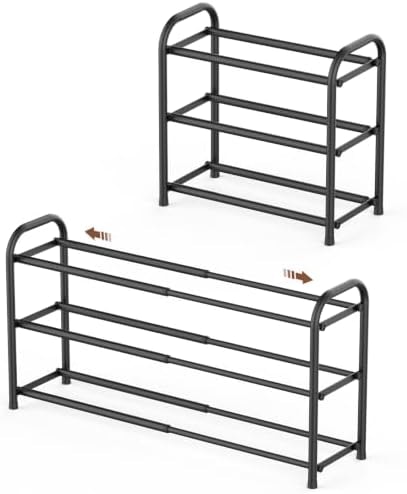 Gonfoam Expandable 3-Tier Shoe Rack for Closet and Entryway, Black