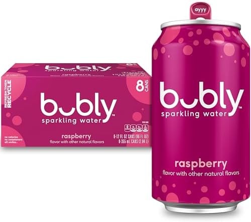 bubly Sparkling Water, Raspberry, Zero Sugar & Zero Calories, 12 Fl Oz Cans (Pack of 8)