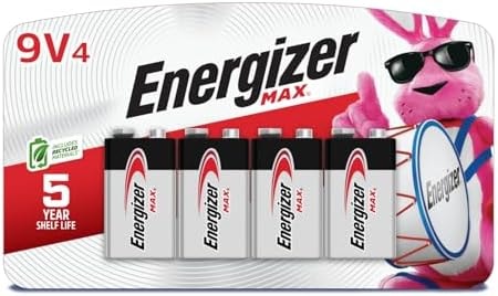 Energizer MAX 9V Batteries (4 Pack), 9 Volt Alkaline Batteries
