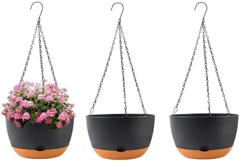 KPUVX 10 Inch Hanging Baskets, 3 Pack, Black