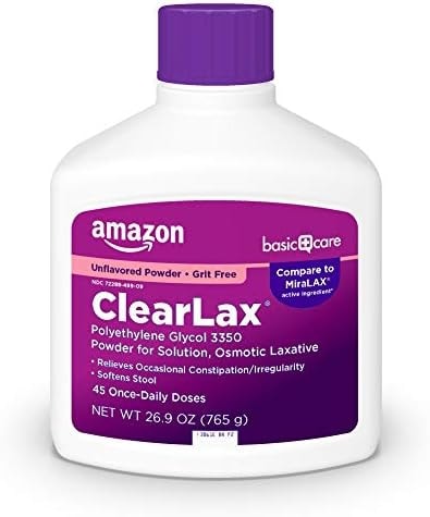 Amazon Basics ClearLax Polyethylene Glycol 3350 Powder for Solution, Osmotic Laxative, Relieves Occasional Constipation, Unflavored, 1.68 Pound (Pack of 1) (Previously Care)