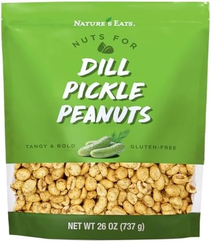 Nature’s Eats Dill Pickle Peanuts 26 Oz - Tangy Dill Pickle Flavor - Crunchy Seasoned Peanuts - Savory Snack Nuts - Value Size - Party Ready Snack Pantry Staple