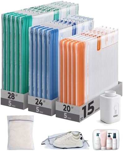 BAGSMART Travel Vacuum Bags with Rechargeable Electric Pump, 18PC Kit